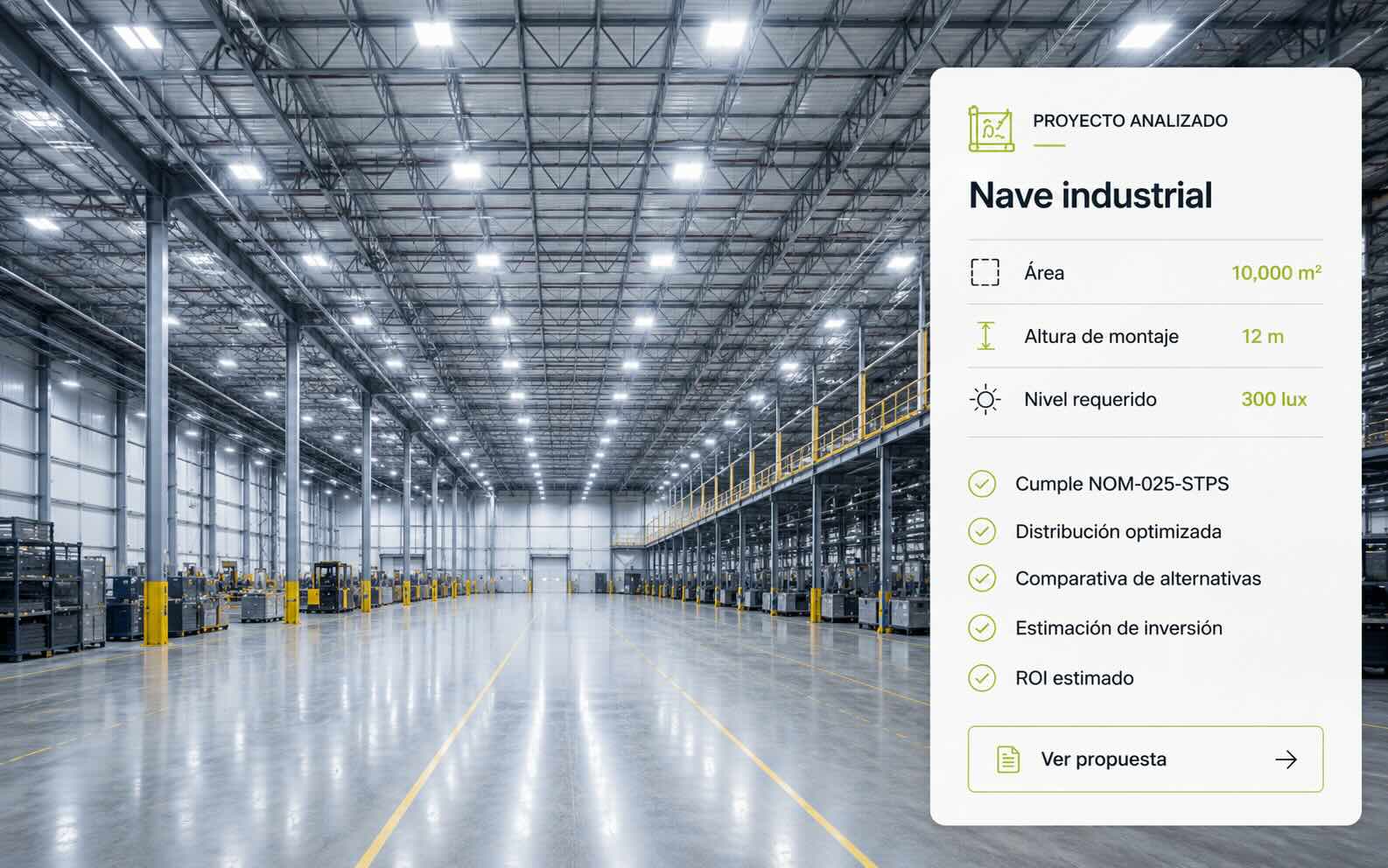 Planta industrial con iluminación LED uniforme