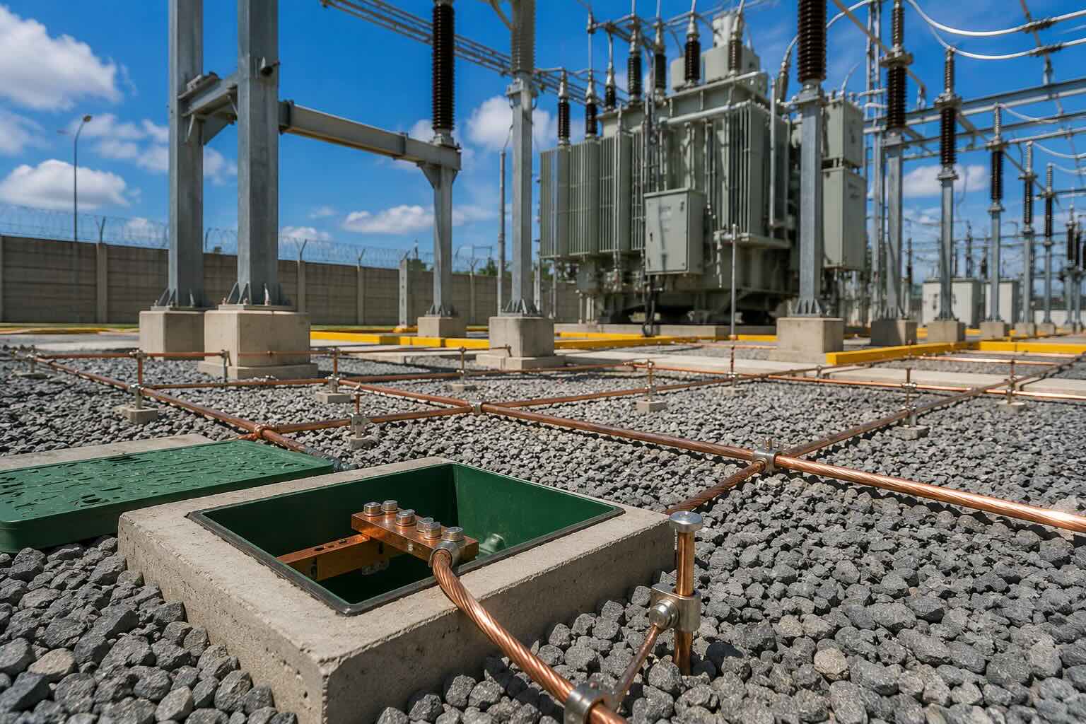 Sistema de tierra física industrial con conductor de cobre